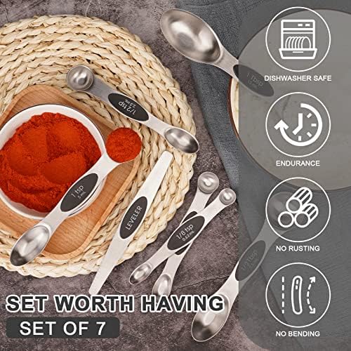 Aovchei 7 PCS Black Magnetic Measuring Spoons Set
