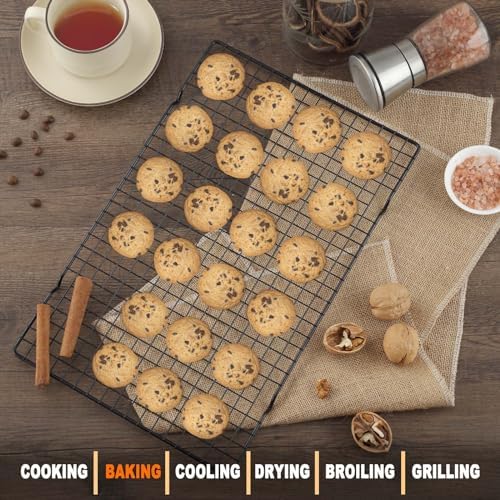 Hunnycook 15.8”×9.8” Cooling Rack, 3P Stainless Steel Baking Rack, Oven Safe Cooling Racks for Cooking and Baking, Black Roasting Rack & Wire Rack & Cookie Cooling Rack for Roasting, Grilling, Drying