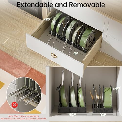 MUDEELA 8-Tier Adjustable Pots and Pans Organizer Rack under Cabinet, Blcak