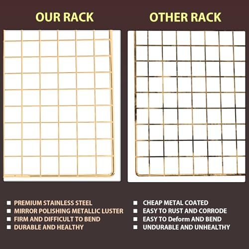 Briout Cooling Rack for Cooking and Baking, 16" x 10" Wire Rack, Gold