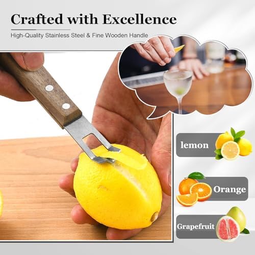 Channel Knife for Cocktails, Lemon Twist Tool and Citrus Peeler, Orange Peeler for Old Fashioned, Stainless Steel Bar Peeler with Walnut Handle for Home Bar Garnishes