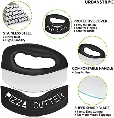 Urbanstrive Heavy Duty Stainless Steel Pizza Cutter with Cover, Super Sharp Blade Pizza Knife Pizza Cutter Rocker, Perfect Kitchen Gadgets for Pizza Cutting Home Essentials (Black)