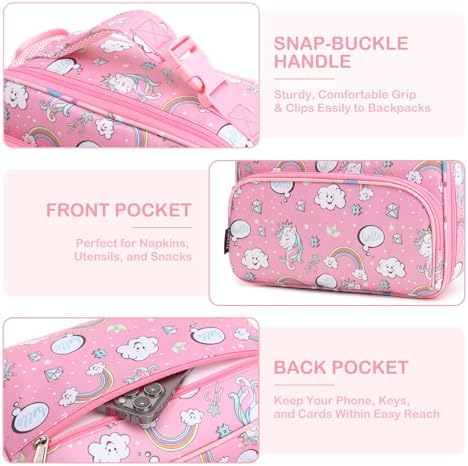FlowFly Kids Lunch box Insulated Soft Bag Mini Cooler Back to School Thermal Meal Tote Kit for Girls, Boys, Rainbow