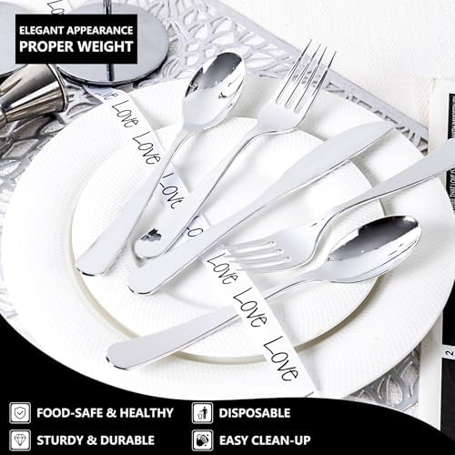 150PCS Silver Plastic Silverware Set Heavy Duty for Weddings