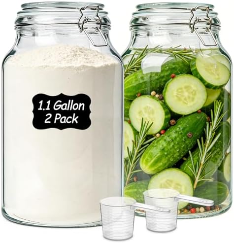 ComSaf Large Glass Jars with Airtight Lids 1.1 Gallon 2 Pack Wide Mouth