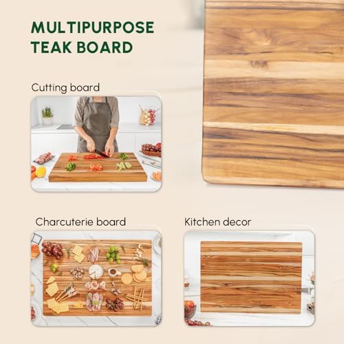 BEEFURNI Large Teak Wood Cutting Board with Hand Grip (24x17x1.5", XL)