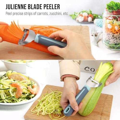 Julienne Peeler Vegetable Peeler with 4.8'' Long Silicone Handle