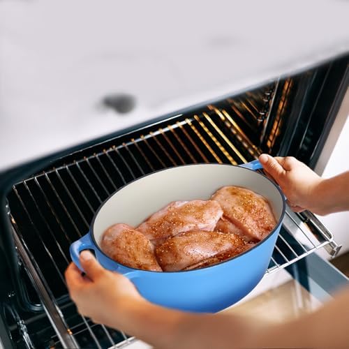 Leonyo 5-Quart Enameled Cast Iron Oval Dutch Oven Pot with Lid, Blue