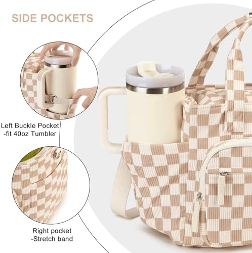 Bluboon Insulated Lunch Bag for Women Men, Stylish Corduroy Lunch Tote with Bottle Holder, Fits 40oz Tumbler, Leakproof Large Capacity Lunch Bag with Shoulder Strap for Work, School, Picnic