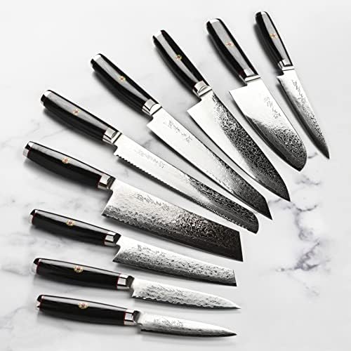 Enso SG2 18 Piece Knife Set - Made in Japan - 101 Layer Stainless Damascus with Dark Ash Knife Block
