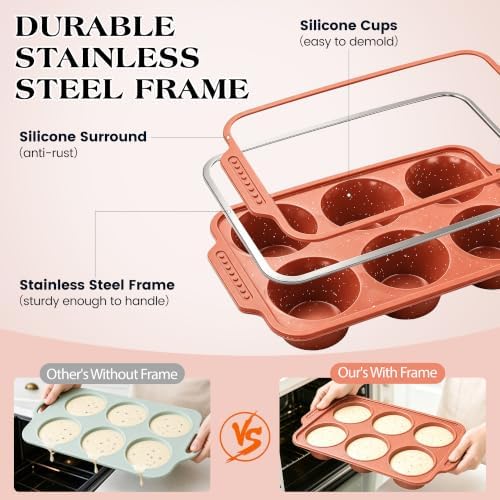 Silicone Muffin Pans for Baking with Metal Reinforced Frame
