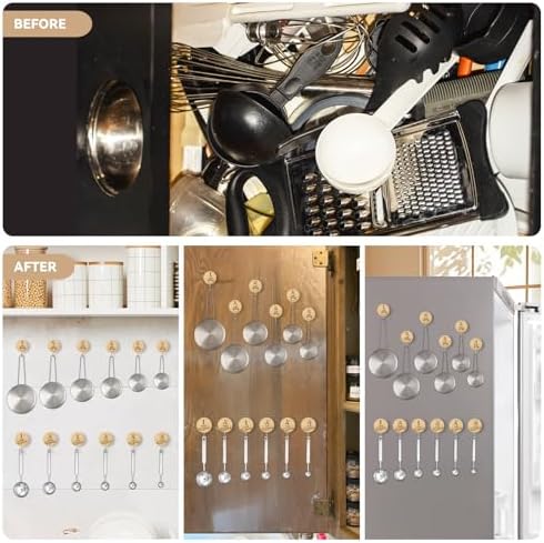 12 Pack Adhesive Wooden Hooks for Organizing Measuring Cups and Spoons
