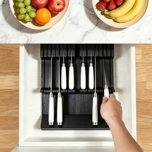 Utoplike Bamboo In-Drawer Knife Block Organizer, Drawer Knife Holder Black