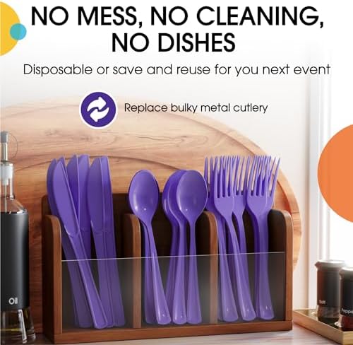 Party Solids Purple Plastic Silverware 150 Pcs Purple Cutlery Set