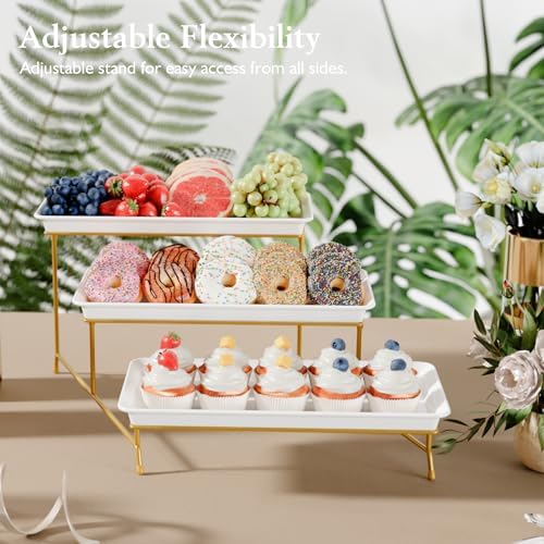 Bumusty 3-Tier Melamine Serving Tray Set, 14 x 7 in, Gold Stand