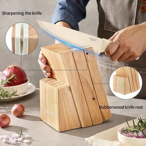 Stainless Steel Knife Set, Knife Block Sets with Built-in Sharpener,15-Piece Block Set with Block and Ergonomic Handles