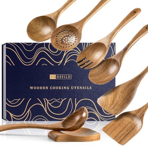 Wooden Spoons for Cooking, 8-Piece Acacia Wood Utensil Gift Set