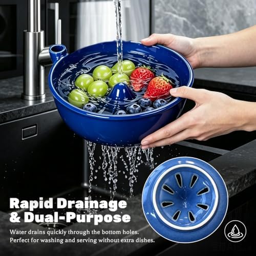 Ceramic Berry Washing Bowl with Auto-Spin Swirl Drainage