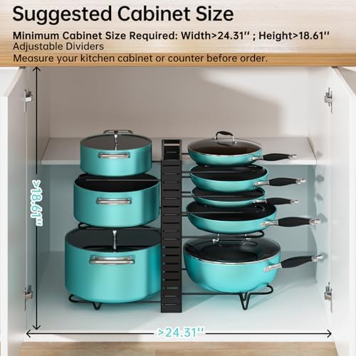 MUDEELA 8-Tier Lightweight pot and pan organizer for under cabinet, 16.6" H