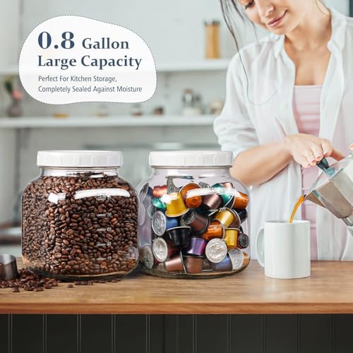 0.8Gal Glass Jar with Lid, Wide Mouth Mason Jar for Airtight Storage, 2 Pcs