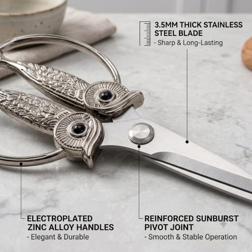 XSNBRD All Purpose Kitchen Shears, Nickel Stainless Owl Scissors.