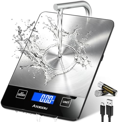 Atogou Food Scale Rechargeable - 33lb Digital Kitchen Scale Ounces Grams