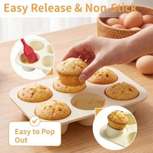 Jumbo Silicone Muffin Pans with Metal Frame- 6 Cup,Perfect for Big Cupcake
