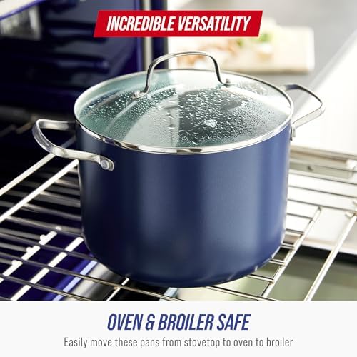 Blue Diamond 8QT Diamond Infused Ceramic Nonstick Stockpot with Lid, Blue, 8QT Stockpot with Lid (Pack of 2)