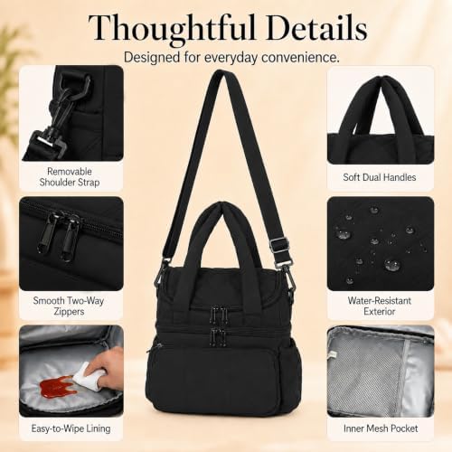 Lunch Bag for Women Large Insulated Lunch Box Double Deck Puffer Lunch Tote