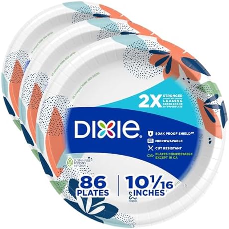Dixie Paper Plates, Large 10 Inch | 2X Stronger | Microwave-Safe | Soak-Proof | 86 Count, Pack of 3