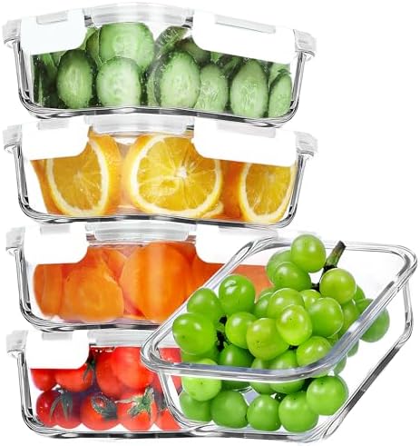 VERONES 5 PACK 36 OZ Glass Meal Prep Containers Set with Lids, White