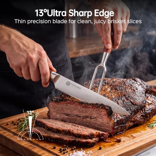 YOTSUBA Japanese Carving Knife and Fork Set with Ergonomic Rosewood Handle