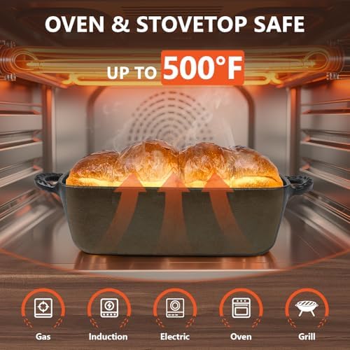 Cast Iron Loaf Pan 9.5x5 Inch, Pre-Seasoned Bread Baking Pan