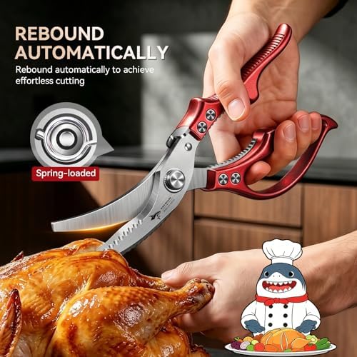 MAD SHARK Heavy Duty Poultry Shears,Spring Loaded Butterfly Meat Scissors