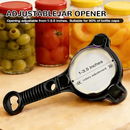 Jar Opener for Weak Hands, Seniors & Arthritis Bottle & Can Opener Manual Lid Remover for Small to Large Caps – Multi-Function Kitchen Tool for Jars, Beer, Sauces & Soda Bottles (Black)
