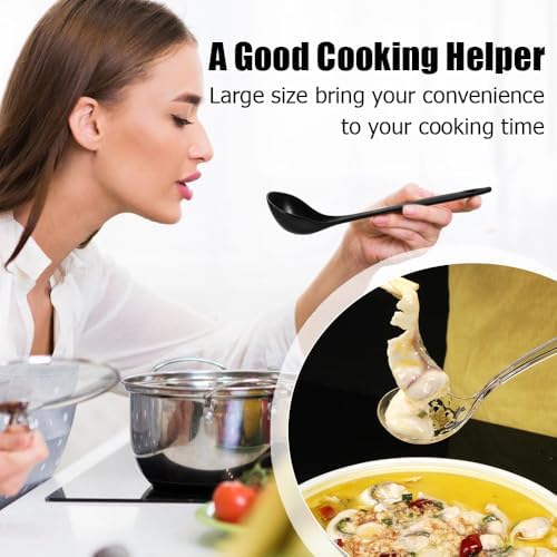 Large Plastic Serving Spoons,Disposable Heavy Duty Serving Spoons,Long Handle Scoop Soup Rice Ladle for Party Catering Buffet Restaurant,20 Pieces (10 Black Colander +10 Black Spoon)