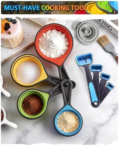 Collapsible Measuring Cups and Spoons Set with Funnel, 9-Piece, Silicone