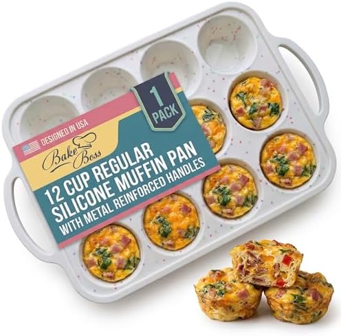 BAKE BOSS Silicone Muffin Pan for Baking, 1-Pack Regular 12 Cup, BPA-Free