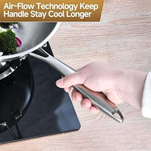 LOLYKITCH 12-Inch Stainless Steel Wok with Glass Lid | Detachable Handle
