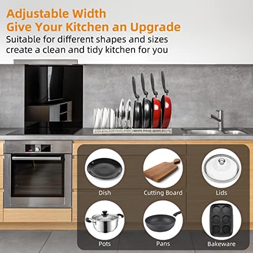 ROOHUA Pot and Pan Lid Organizer Rack for Under Cabinet, 12"-23" Expandable