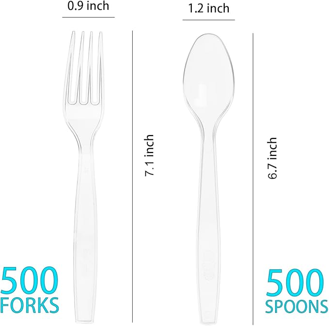 1000 Count Plastic Silverware, Heavy Weight Plastic Forks Spoons Disposable Utensils Cutlery Set for Wedding Party Supplies Everyday Use