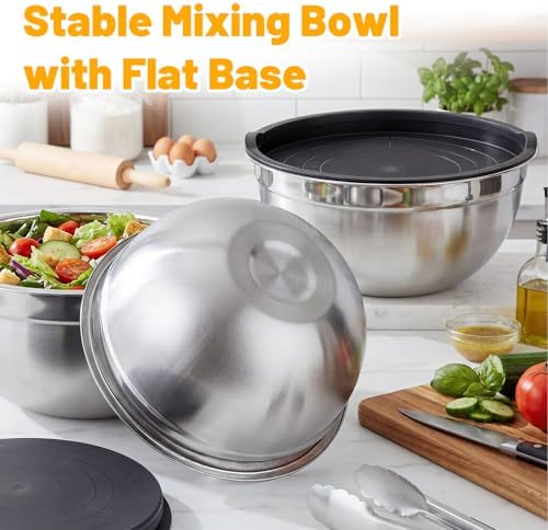 Beasea Mixing Bowls Set of 5, 3.4 QT Unbreakable Stainless Steel Mixing Bowls with Lids for Kitchen, Prepping, Food Serving, Storing, Nesting Metal Baking Bowl with Lid for Bread Dough, Cream, Batter