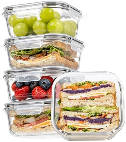 Vtopmart 5Pack 27oz Glass Food Storage Containers with Lids, Grey