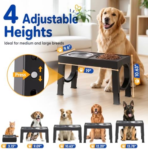 XIAZ Elevated Dog Bowls Large Breed Raised Dogs Bowl Stand Large/Medium Sized Dog Slow Feeder Dogs Bowls Food Water Stands 5 Heights Adjustable 9/11/12/14in Pet Feeder Dish Station