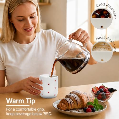 Ceramic Coffee Mug with Silicone Sleeve, 12oz Heart Coffee Cup