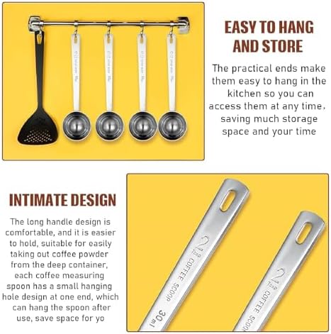 Geiserailie 2 Pcs 2 Tablespoon Scoops with Long Handle, 30 ml Stainless Steel Measuring Spoon for Coffee Milk Fruit Powder, Loose Tea Dry, Spice Jar, Cooking Baking, and Other Dry Goods