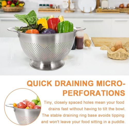 Stainless Steel Colander Set of 3 (1.5-3-5Quart) | Durable Rice and Pasta Strainer with Handle | Oversized Handles | Nesting Design | Rust-Resistant & Dishwasher Safe