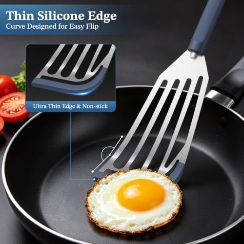 2Pcs Silicone Fish Spatula for Nonstick Cookware,Slotted Turner for Cooking