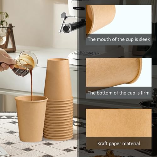 Clawsoff 180 Pack 12 oz Coffee Cups Brown Kraft Disposable Hot Paper Cups
