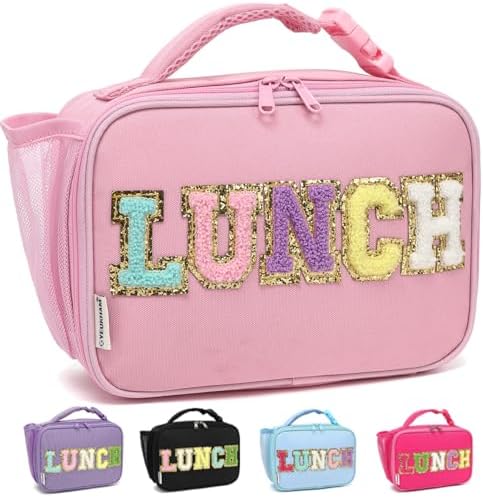 GYEUKHAM Insulated Lunch Box for School, Thermal Reusable Durable Freezable Lunch Bags for Kids Boys Girls Men Women - Small Soft Cooler Portable Lunch Tote Kit for Work Picnic Travel,Pink Alphabet